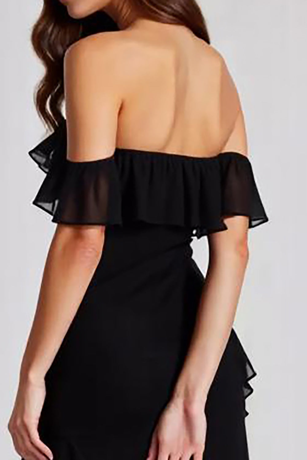 Black Backless Chiffon Square Neck Formal Dress with Slit