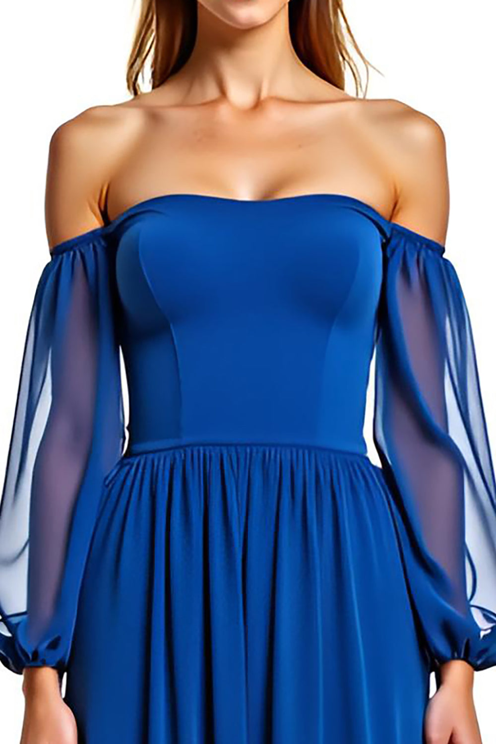 Royal Blue A Line Chiffon Long Formal Dress with Sleeves