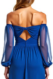 Royal Blue A Line Chiffon Long Formal Dress with Sleeves