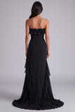 Strapless Black Tiered Long Square Neck Formal Dress with Slit