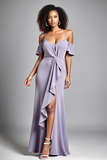 Cold Shoulder Lilac Ruffled Long Formal Dress with Slit