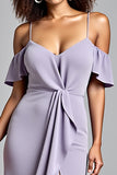 Cold Shoulder Lilac Ruffled Long Formal Dress with Slit
