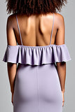 Cold Shoulder Lilac Ruffled Long Formal Dress with Slit