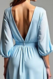 Sky Blue V-Neck Half Sleeves Knee-Length Formal Dress
