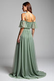 A Line Dusty Sage Cold Shoulder Long Formal Dress