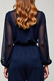 Navy Chiffon V-Neck Long Formal Jumpsuit