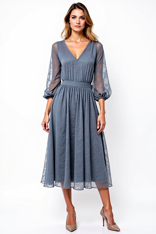 Lace A Line Grey V-Neck Knee-Length Formal Dress