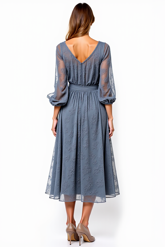 Lace A Line Grey V-Neck Knee-Length Formal Dress