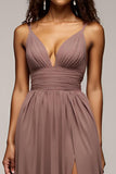 Chiffon Dusk Deep V-Neck Long Formal Dress with Slit