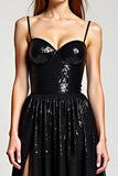 Sparkly Black A Line Long Formal Dress with Slit