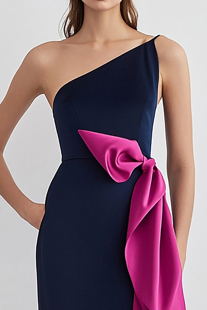 Fuchsia Satin One Shoulder Pleats Formal Prom Dress main image 0