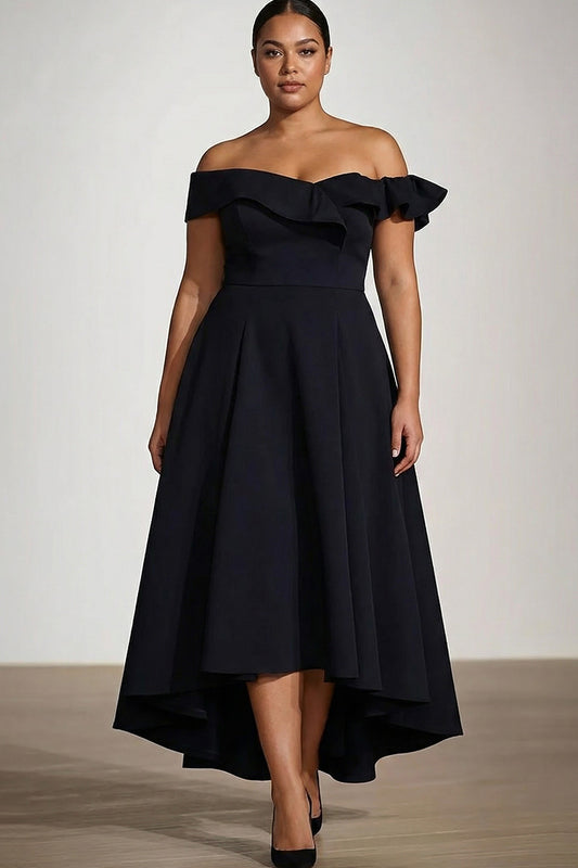 Plus Size Black Off the Shoulder A Line Knee-Length Formal Dress