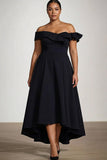 Plus Size Black Off the Shoulder A Line Knee-Length Formal Dress
