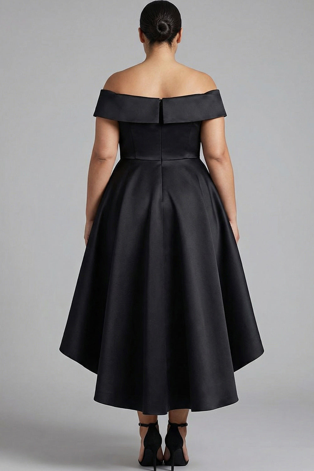 ZAPAKASA Women Plus Size Off the Shoulder Black Satin A Line Knee-Length Formal Dress Ruched Square Neck Long Prom Dress ZAPAKASA Women Plus Size Off the Shoulder Black Satin A Line Knee-Length Formal Dress Ruched Square Neck Long Prom Dress