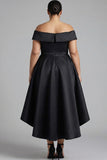 Plus Size Black Off the Shoulder A Line Knee-Length Formal Dress