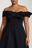 Plus Size Black Off the Shoulder A Line Knee-Length Formal Dress