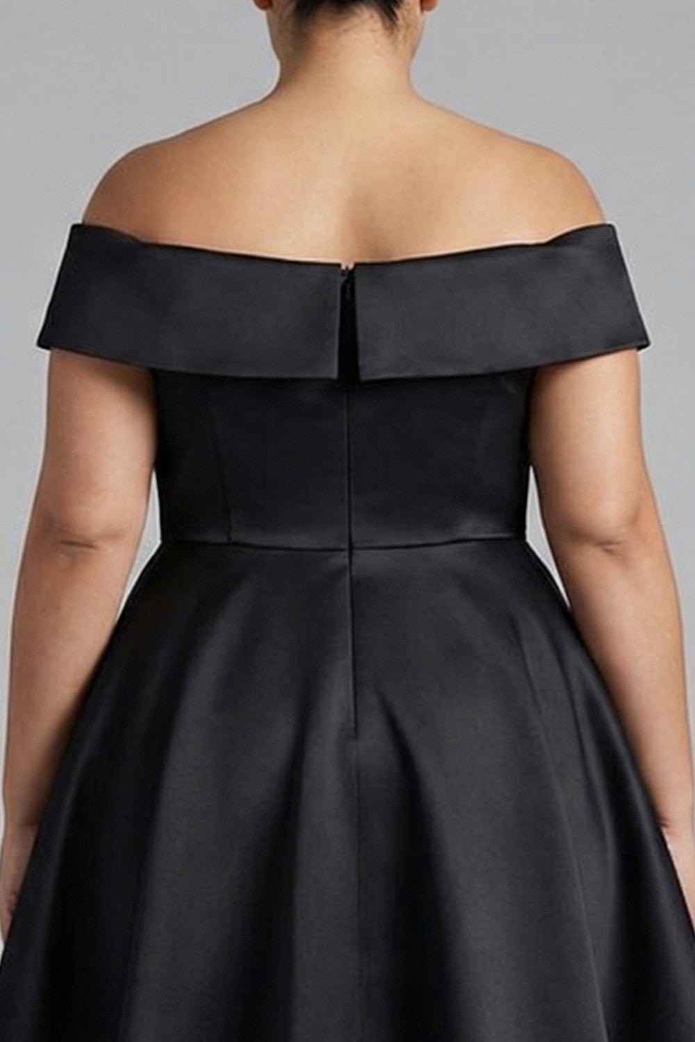ZAPAKASA Women Plus Size Off the Shoulder Black Satin A Line Knee-Length Formal Dress Ruched Square Neck Long Prom Dress ZAPAKASA Women Plus Size Off the Shoulder Black Satin A Line Knee-Length Formal Dress Ruched Square Neck Long Prom Dress