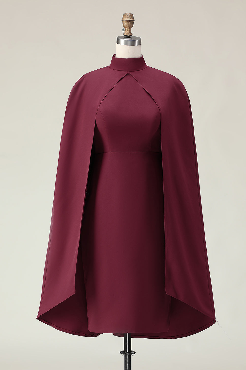Burgundy High Neck Sheath Knee-Length Formal Dress with Shawl
