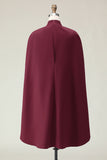 Burgundy High Neck Sheath Knee-Length Formal Dress with Shawl