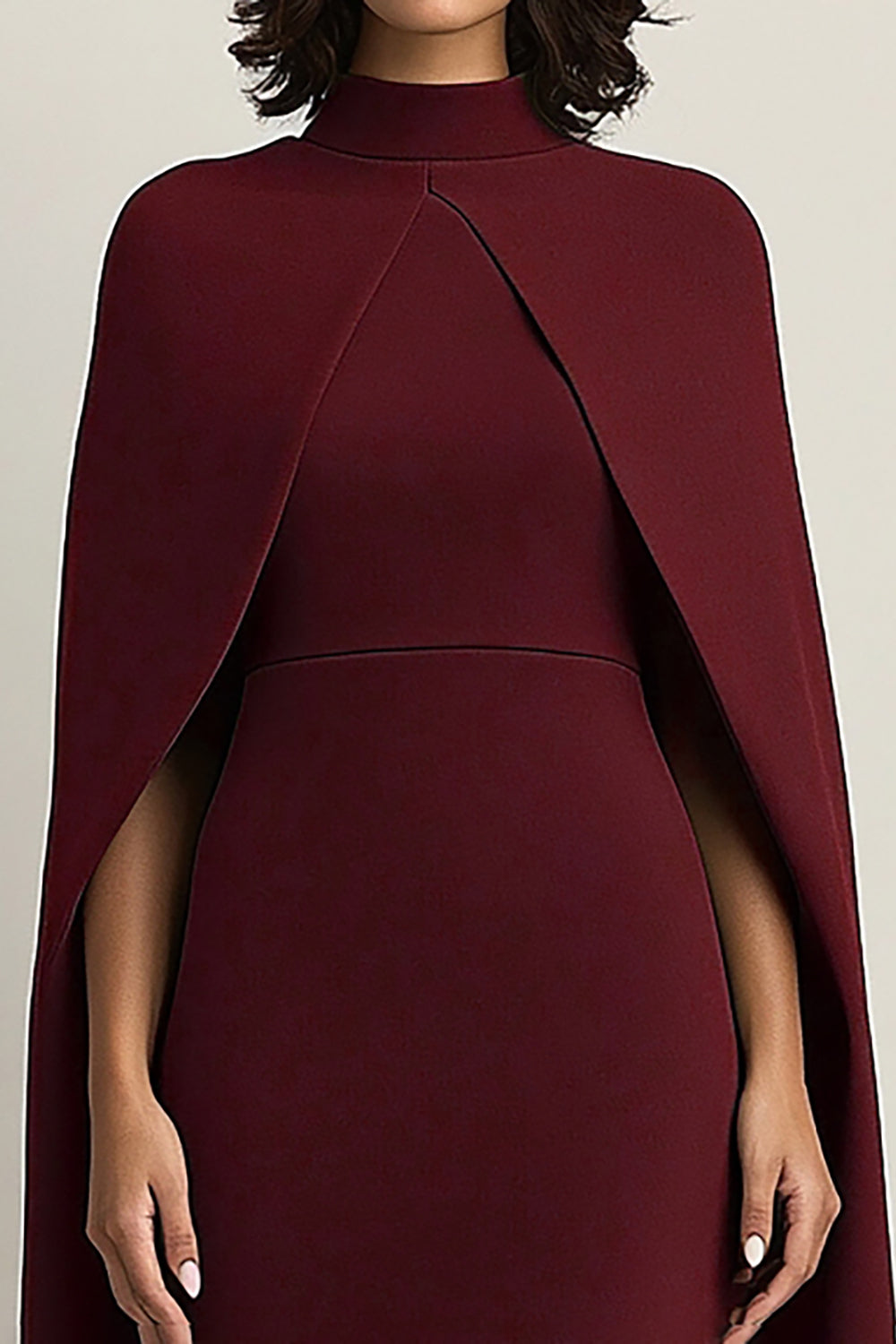 ZAPAKASA Women Burgundy High Neck Sheath Knee-Length Formal Dress with