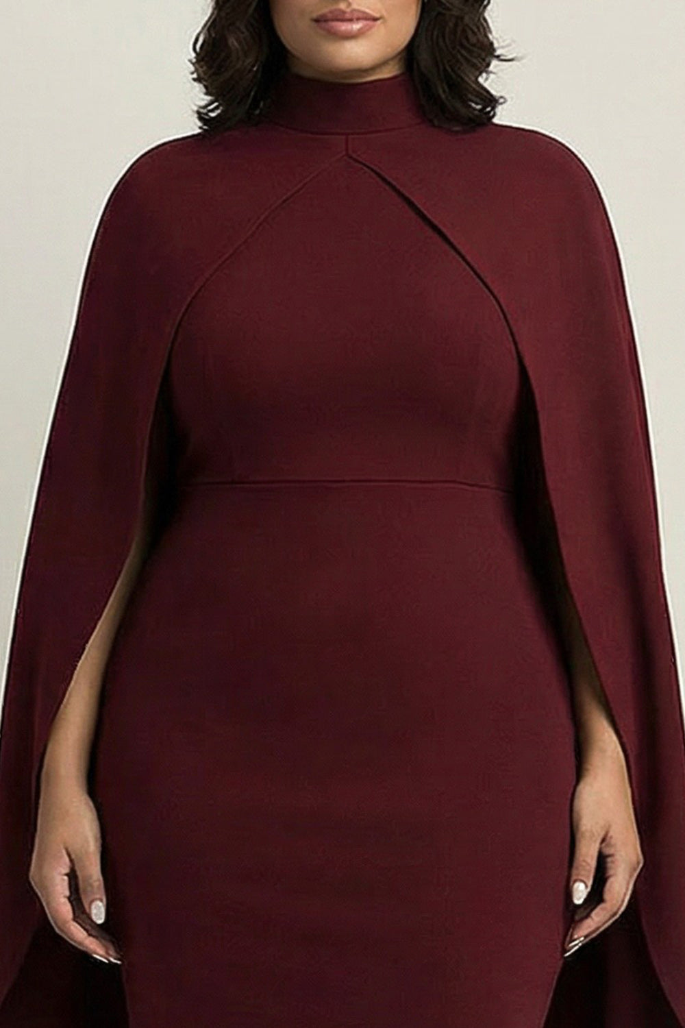 ZAPAKASA Women Burgundy Plus Size High Neck Knee-Length Formal Dress with Shawl Satin Sheath Work Dress ZAPAKASA Women Burgundy Plus Size High Neck Knee-Length Formal Dress with Shawl Satin Sheath Work Dress