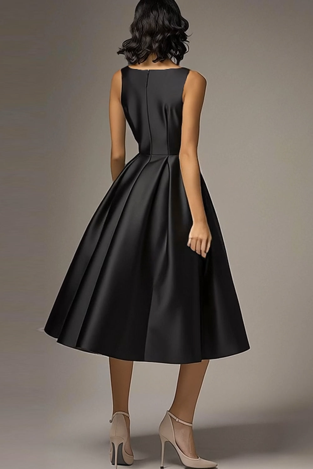 Scoop Neck Black A Line Knee-Length Formal Dress