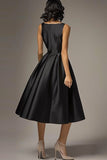 Scoop Neck Black A Line Knee-Length Formal Dress