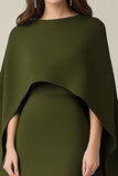 Olive Scoop Sheath Knee-Length Formal Dress with Shawl