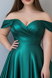 Plus Size Off the Shoulder Dark Green Long Satin Formal Dress