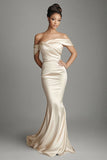 Satin Sheath Champagne Long Formal Dress