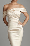 Satin Sheath Champagne Long Formal Dress