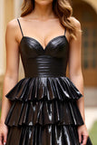Black Glitter Tiered A Line Long Prom Dress with Slit