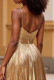 Glitter Gold A Line Sweetheart Long Prom Dress with Slit