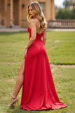 Red Sweetheart Satin Long Prom Dress with Slit