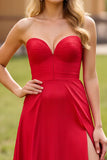 Red Sweetheart Satin Long Prom Dress with Slit