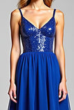 Royal Blue Chiffon V-Neck A Line Long Prom Dress