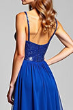 Royal Blue Chiffon V-Neck A Line Long Prom Dress