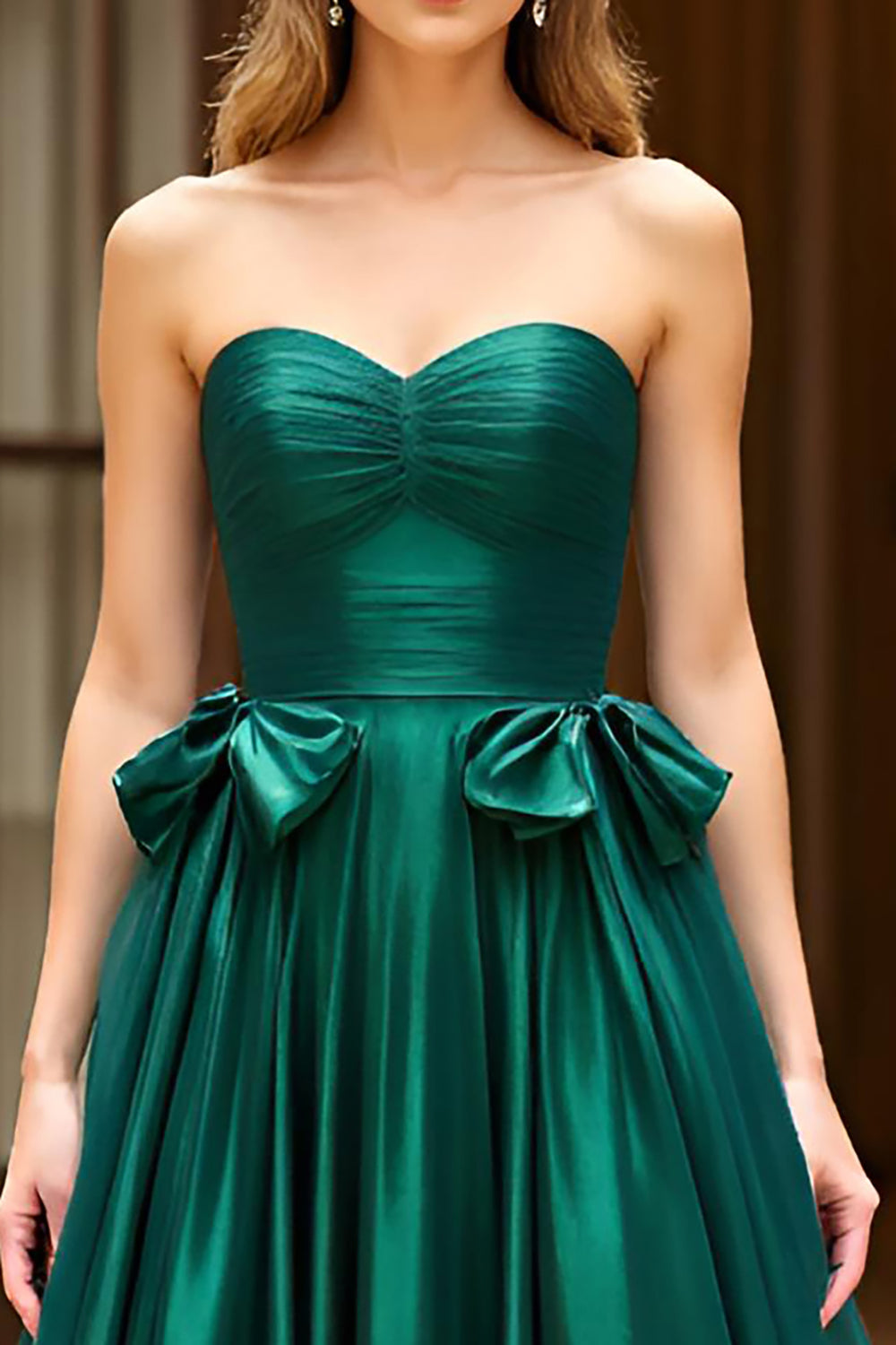 Dark Green Long A Line Sweetheart Prom Dress with Bow