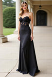 Black Long Lace Strapless Backless Prom Dress