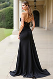Black Long Lace Strapless Backless Prom Dress
