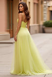 A Line Yellow Spaghetti Straps Long Prom Dress