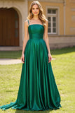 Dark Green Square Neck A Line Long Prom Dress