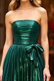 Glitter Dark Green Square Neck Bow Long Prom Dress with Slit