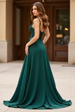 Dark Green V-Neck Lace Long Prom Dress with Slit