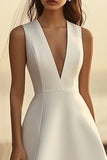 A Line White Satin V-Neck Mini Graduation Dress