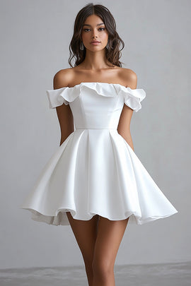 white christmas dresses Zapaka Women Off The Shoulder White Graduation Dress A Line Satin Ruffled Little White Dress, White / US14 white christmas dresses Zapaka Women Off The Shoulder White Graduation Dress A Line Satin Ruffled Little White Dress, White / US14