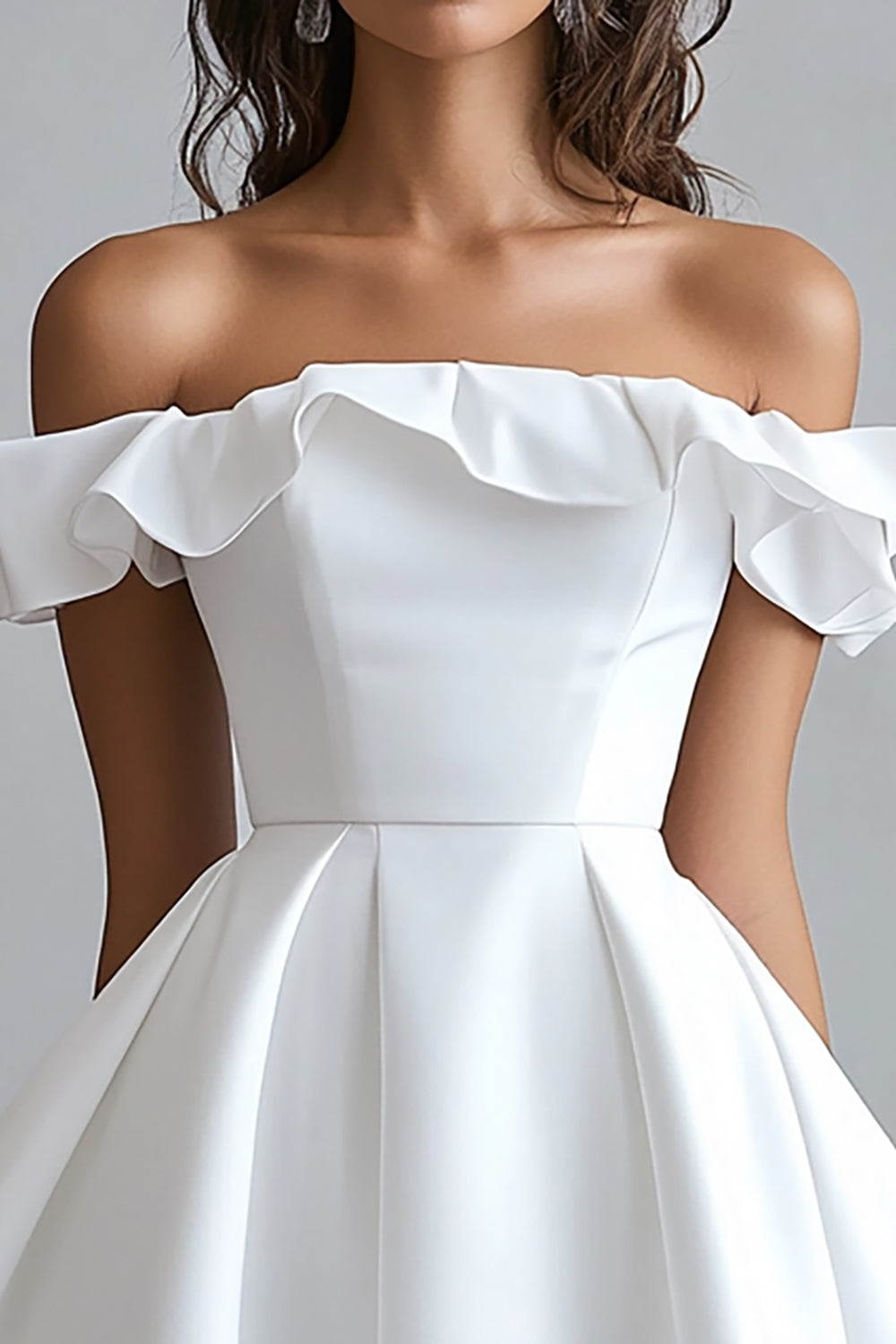 ZAPAKASA Women A Line White Satin Off the Shoulder Graduation Dress with Ruffles Mini Rehearsal Dinner Dress ZAPAKASA Women A Line White Satin Off the Shoulder Graduation Dress with Ruffles Mini Rehearsal Dinner Dress
