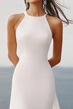 Chiffon White A Line Halter Neck Long Graduation Dress