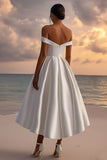 Off the Shoulder White A Line Satin Sweetheart Long Graduation Dress