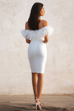 White Bodycon Satin Sheath Long Graduation Dress with Ruffles